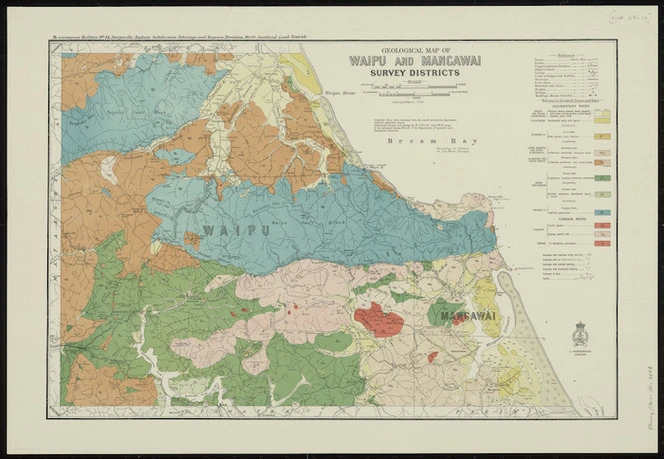 Geological map of Waipu and Mangawai survey districts [cartographic material] / drawn by G.E. Harris.