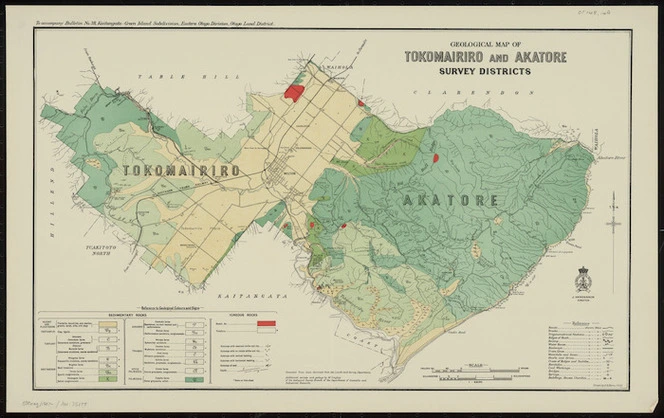 Geological map of Tokomairiro and Akatore survey districts [cartographic material] / drawn by G.E. Harris.