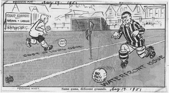 Minhinnick, Gordon Edward George (Sir), 1902-1992 :Same game, different grounds. Evening Post. 14 August 1951
