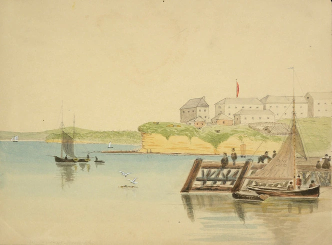 Hamley, Joseph Osbertus, 1820-1911 :Auckland, Ordnance Store buildings, Fort Britomart [August 1864]