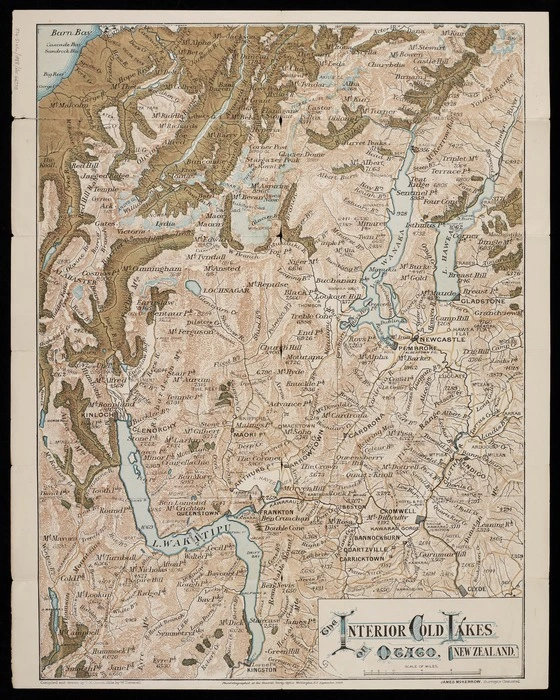 The interior cold lakes of Otago, New Zealand [electronic resource] / compiled and drawn by T.M. Grant ; hills by W. Deverell.