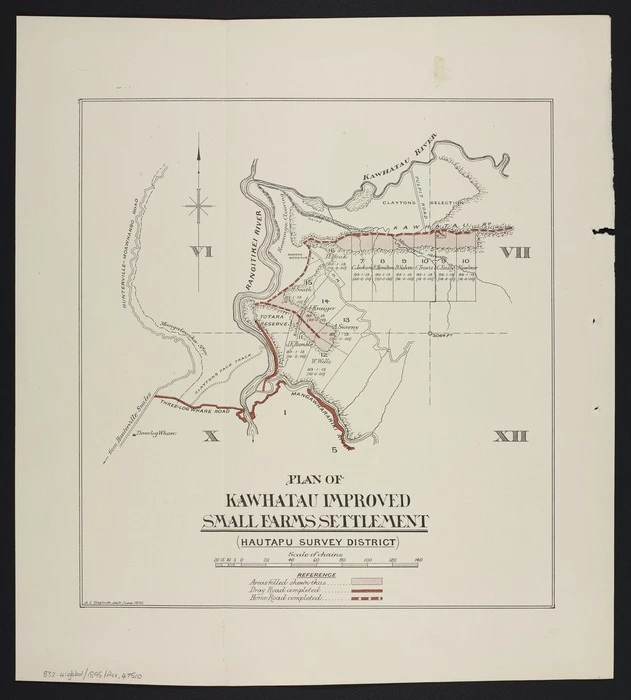 Plan of Kawhatau improved small farms settlement [electronic resource] / A.L. Haylock, delt., June 1895.