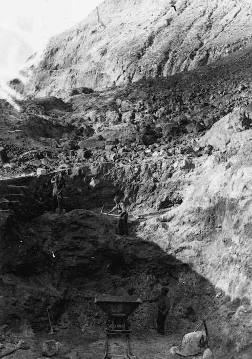 Men mining for sulphur on White Island, circa 1910.