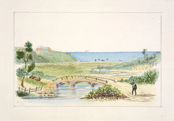 Hamley, Joseph Osbertus, 1820-1911 :Henui Bridge, Taranaki [June 1865]