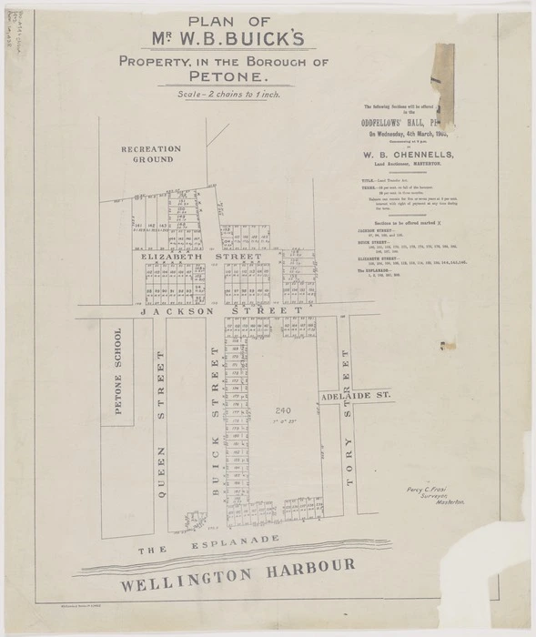 Plan of Mr. W.B. Buick's property in the borough of Petone / Perci C. Frasi, surveyor.