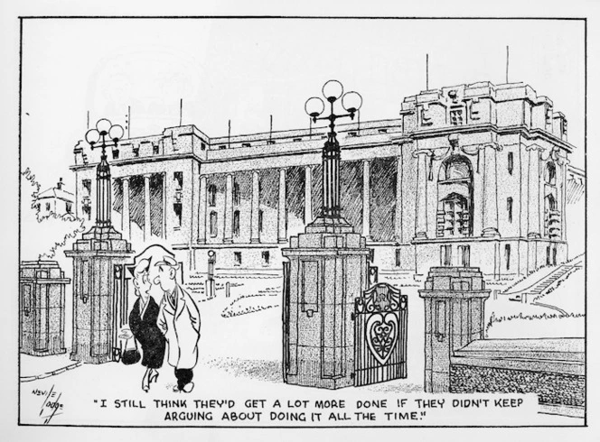 Lodge, Nevile Sidney 1918-1989 :"I still think they'd get a lot more done if they didn't keep arguing about doing it all the time". Nevile Lodge, 1952.