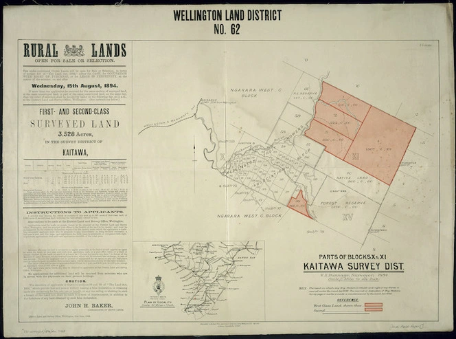 Wellington land district. No. 62, Parts of blocks X & XI, Kaitawa survey dist. [cartographic material] / W.H. Dunnage, surveyor.