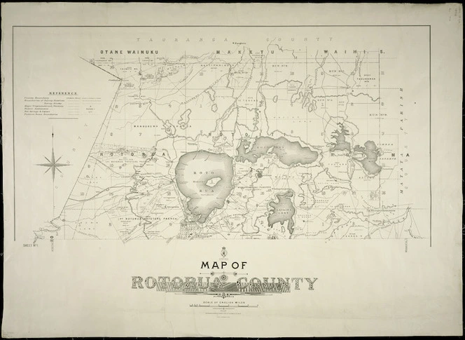 Map of Rotorua County [cartographic material] / W. Deverell, delt. ; Gerhard Mueller, Chief Surveyor, Auckland ; A. Barron, superintending surveyor.