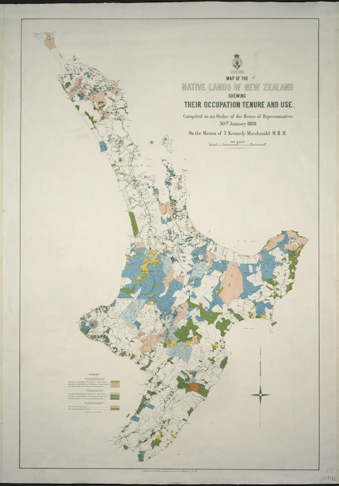 Map of the native lands of New Zealand, shewing their occupation, tenure and use [cartographic material] : [North Island].