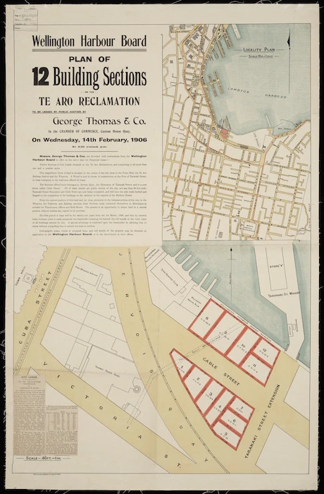 Wellington Harbour Board plan of 12 building sections on the Te Aro reclamation [cartographic material].