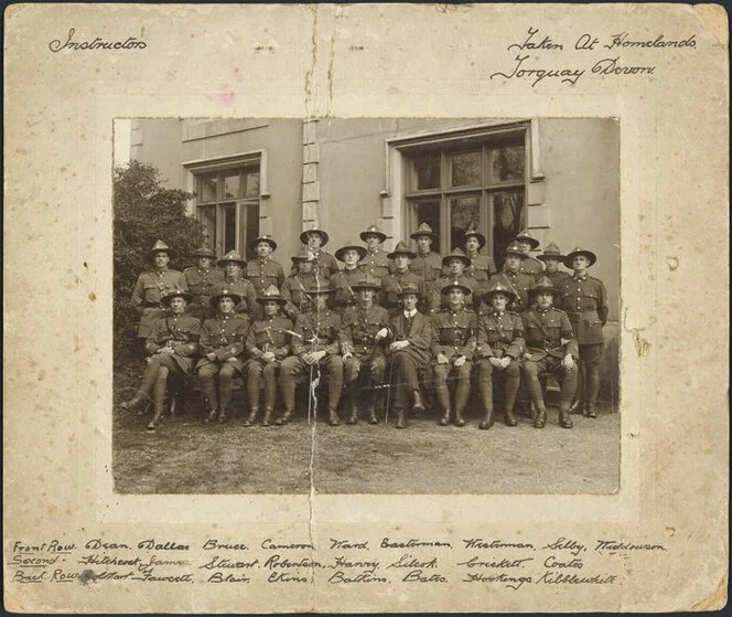 Group portrait of instructors at Homelands, Torquay, England, during World War I