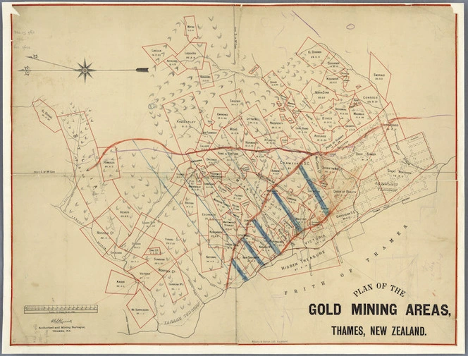 Plan of the gold-mining areas, Thames, New Zealand [cartographic material] / H.G.L. Kenrick, authorised and mining surveyor.