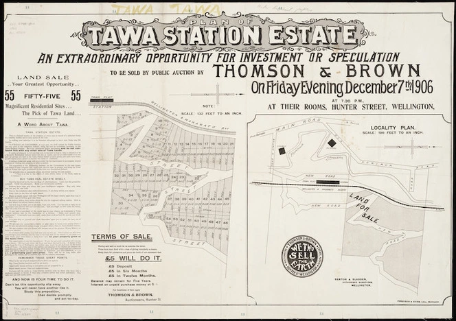 Plan of Tawa station estate ... [cartographic material] / Seaton & Sladden, surveyors.