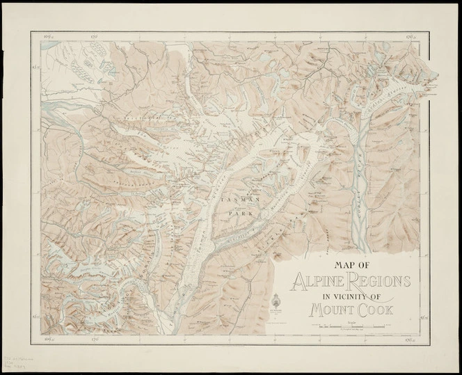 Map of alpine regions in vicinity of Mount Cook [cartographic material].