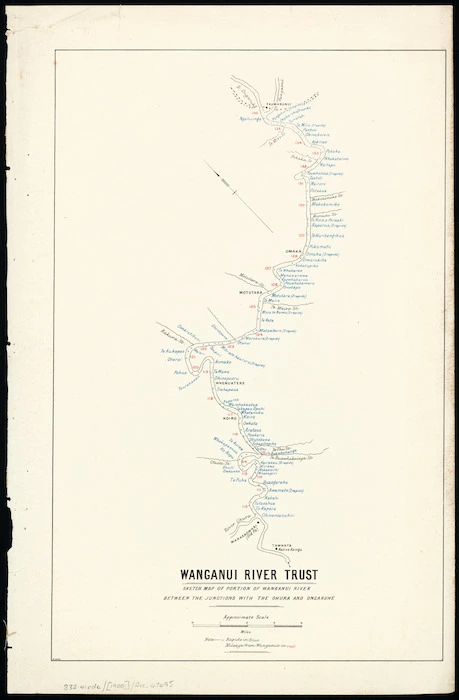 Sketch map of portion of Wanganui River between the junctions with the Ohura and Ongaruhe [cartographic material].