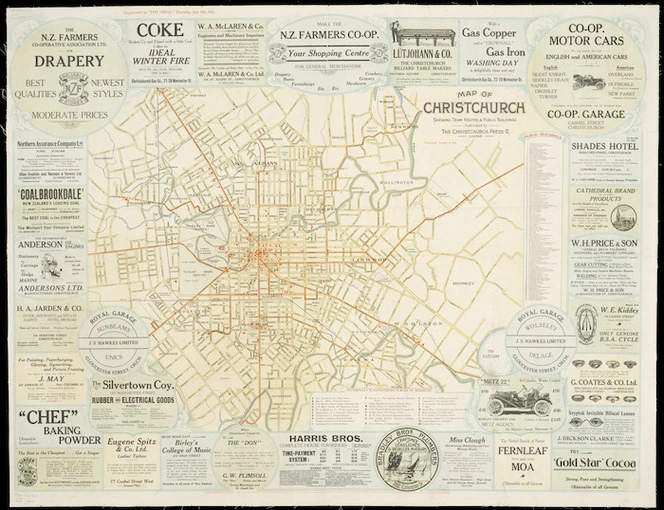 Map of Christchurch [cartographic material] : shewing tram routes & public buildings.