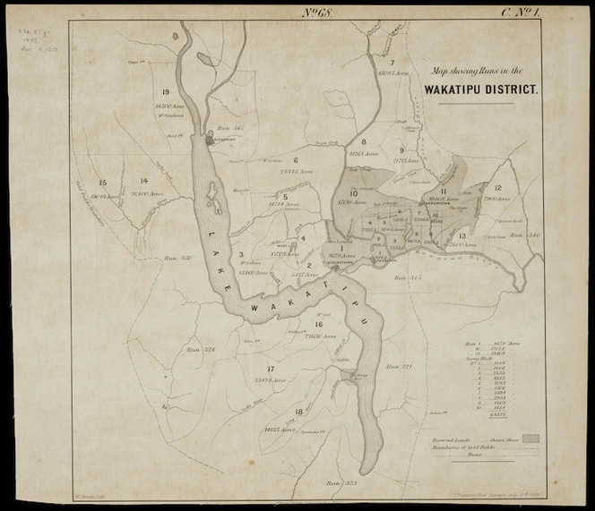 Map shewing runs in the Wakatipu district [cartographic material].