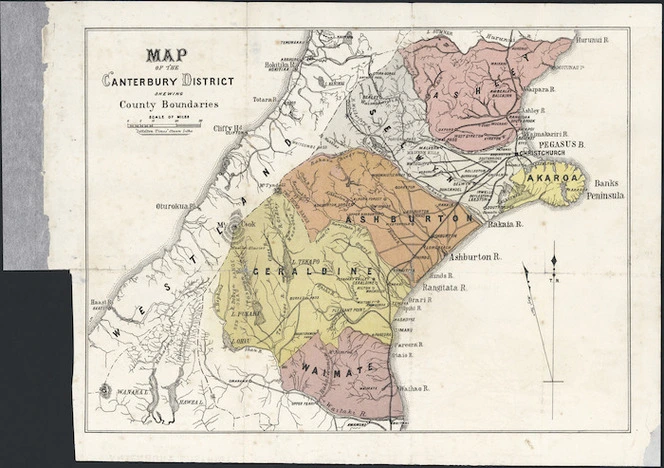 Map of the Canterbury District shewing county boundaries [cartographic material].