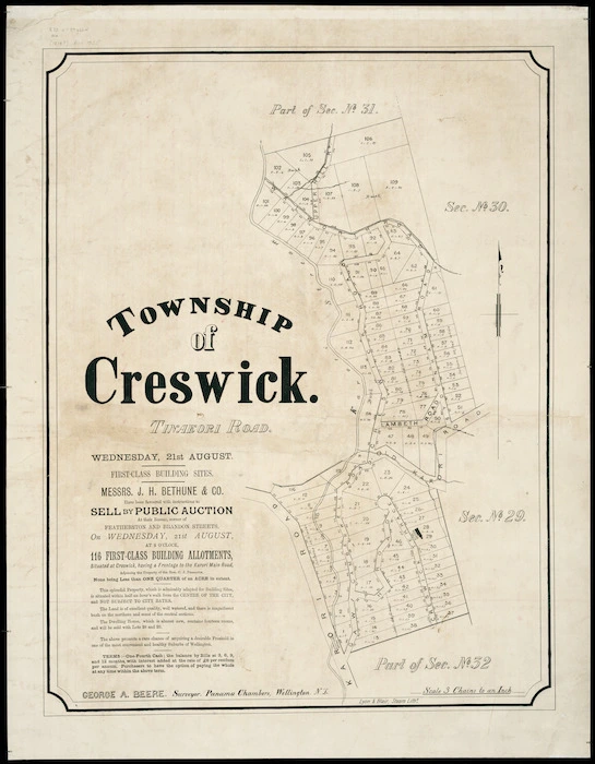Township of Creswick, Tinakori Road [cartographic material] / [surveyed by] George A. Beere.