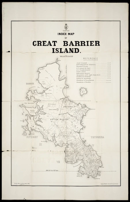 Index map of Great Barrier Island [cartographic material] / Gerhard Mueller, Assistant Surveyor General ; F. Weber, litho.