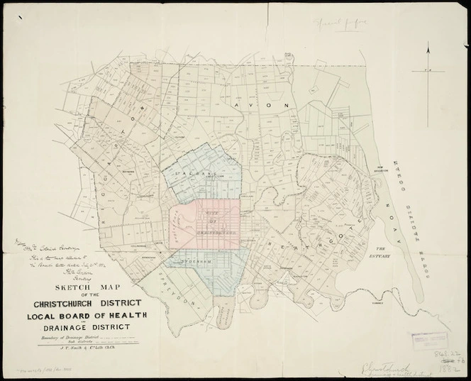 Sketch map of the Christchurch district local Board of Health and Drainage District [cartographic material]