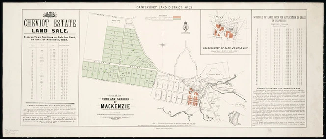 Canterbury Land District. No. 73 [cartographic material] : plan of the town and suburbs of Mackenzie.