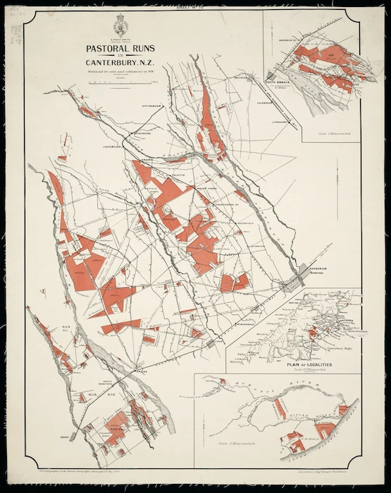 Pastoral runs in Canterbury, N.Z. withheld for sale and settlement in 1890 [cartographic material]