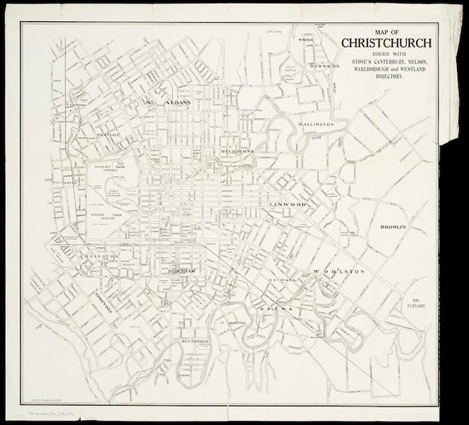 Map of Christchurch [cartographic material] : issued with Stone's Canterbury, Nelson, Marlborough and Westland directory.