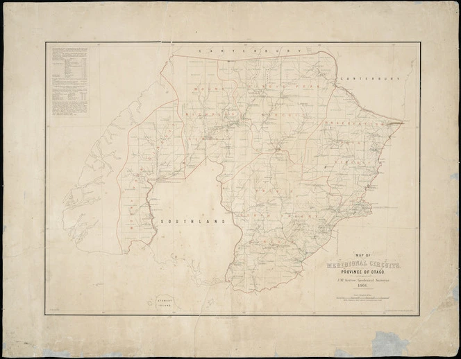 Map of meridional circuits, province of Otago [cartographic material] / J. McKerrow, geodesical surveyor.