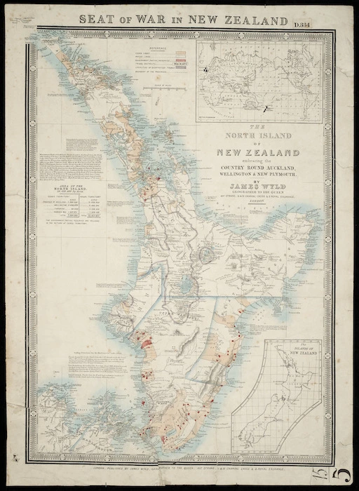 Seat of war in New Zealand [cartographic material] the North Island of New Zealand embracing the country round Auckland, Wellington & New Plymouth / by James Wyld.