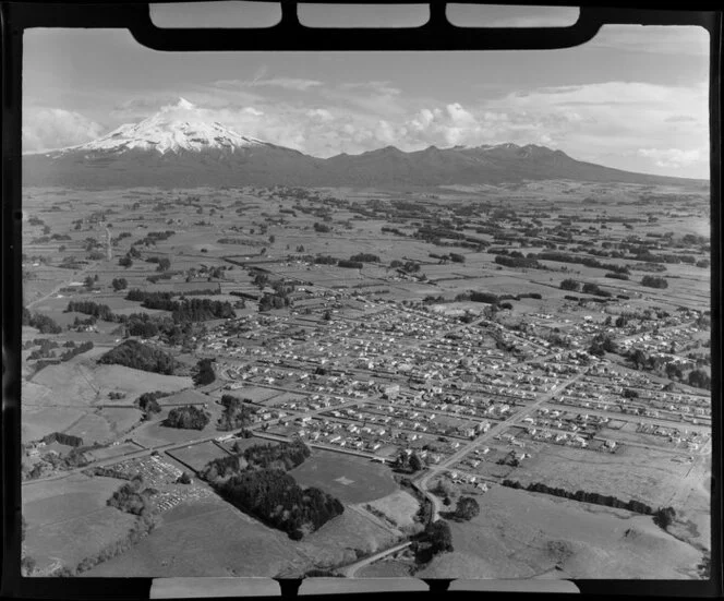 Inglewood township, Taranaki, with Mount Taranaki in the background