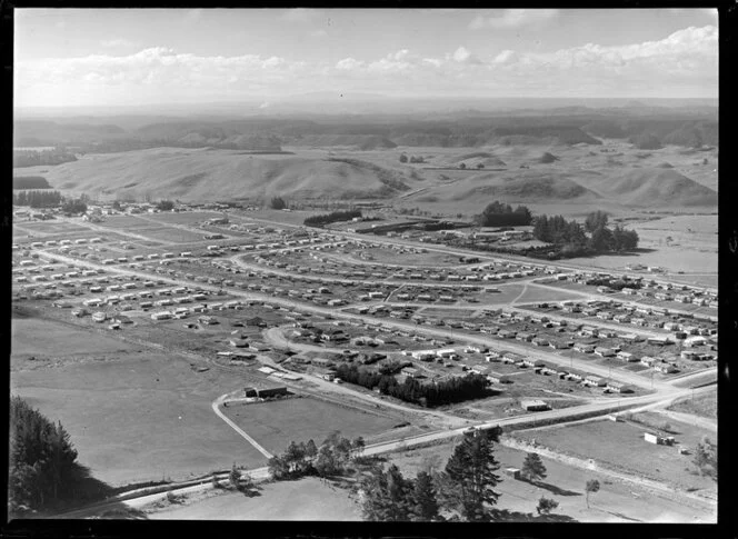 NZ Forest Products Ltd, Tokoroa, South Waikato, shows housing for workers and their families