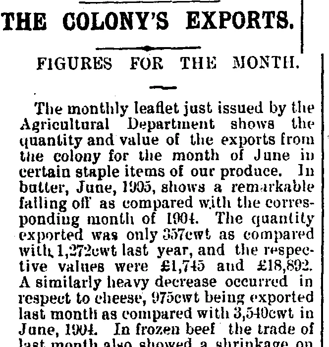 THE COLONY'S EXPORTS. (Mataura Ensign 18-7-1905)