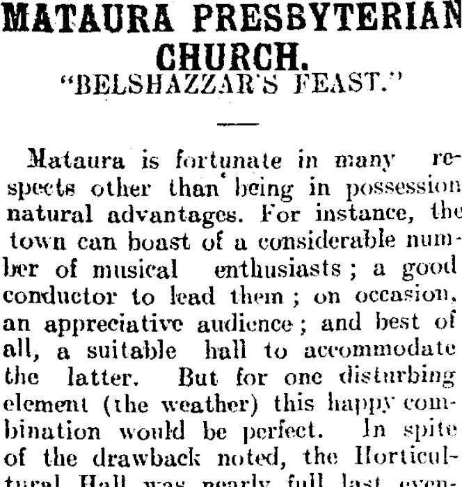 MATAURA PRESBYTERIAN CHURCH. (Mataura Ensign 16-9-1905)