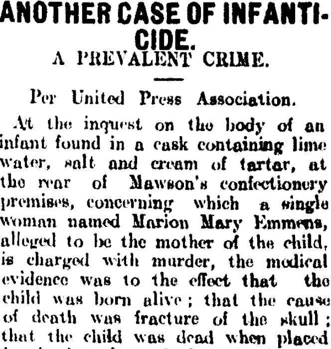ANOTHER CASE OF INFANTICIDE. (Mataura Ensign 25-9-1906)