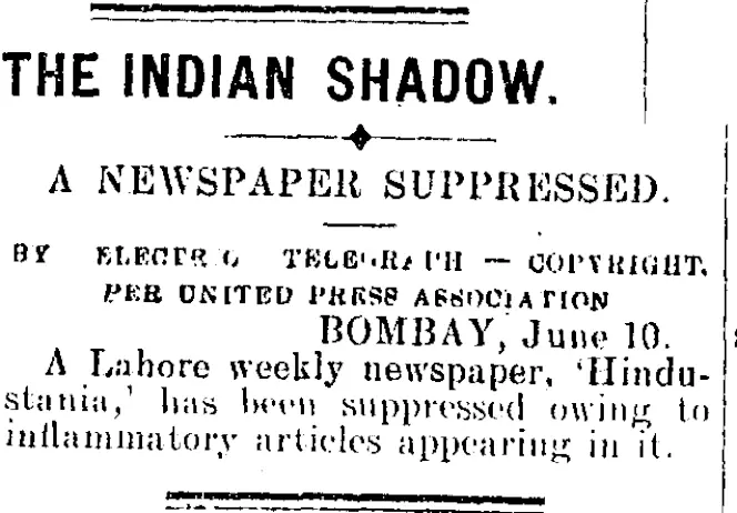 THE INDIAN SHADOW. (Mataura Ensign 11-6-1907)