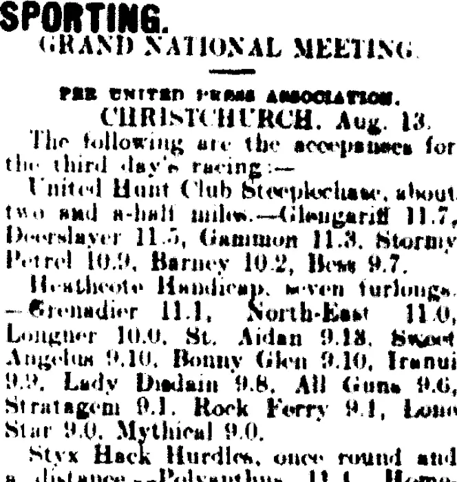 SPORTING. (Mataura Ensign 13-8-1909)