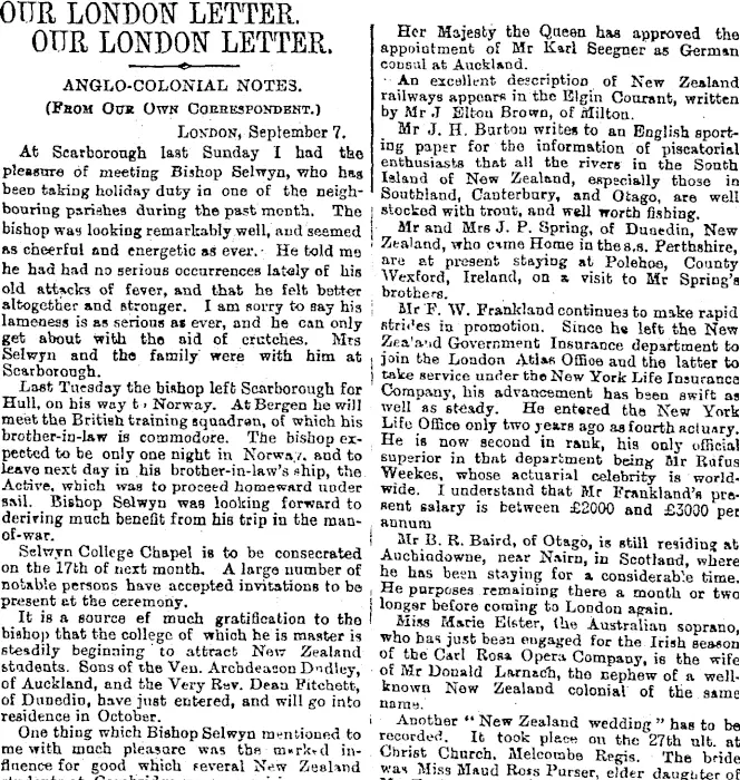 OUR LONDON LETTER. (Otago Daily Times 19-10-1895)