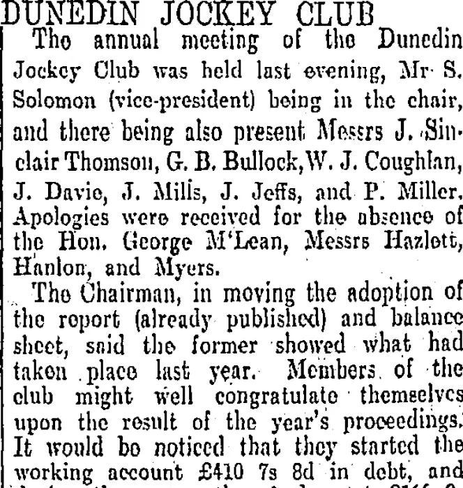 DUNEDIN JOCKEY CLUB. (Otago Daily Times 12-7-1904)
