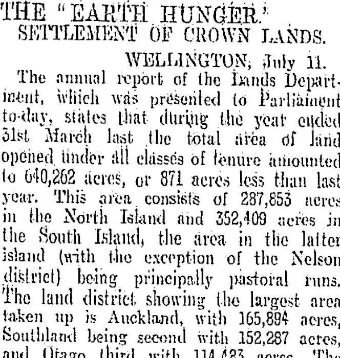 THE "EARTH HUNGER." (Otago Daily Times 22-7-1907)