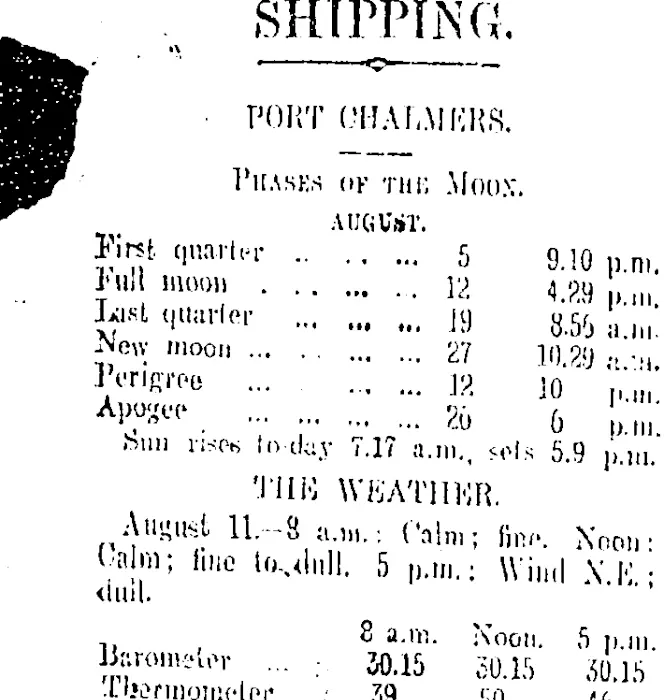 SHIPPING. (Otago Daily Times 12-8-1908)
