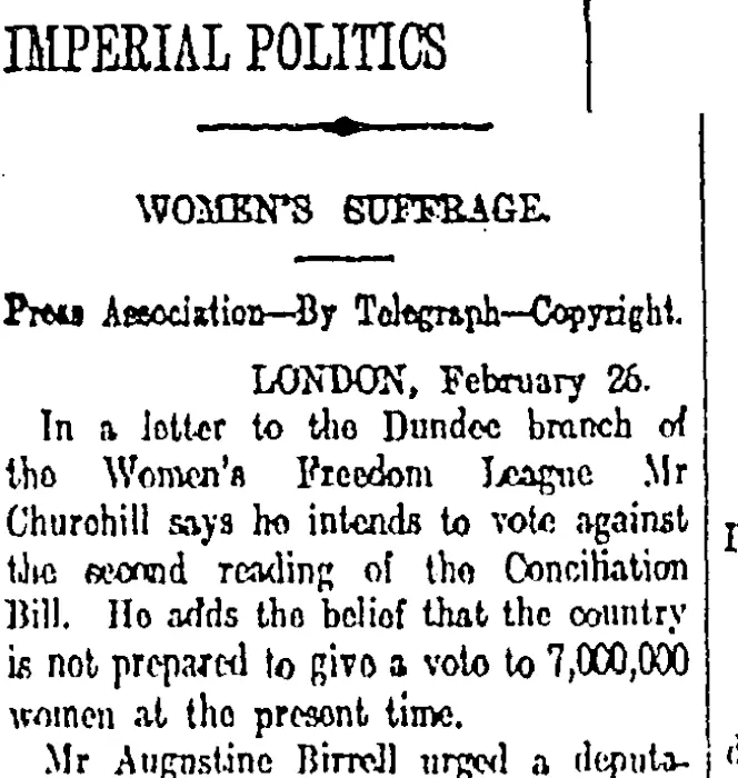 IMPERIAL POLITICS (Otago Daily Times 28-2-1912)