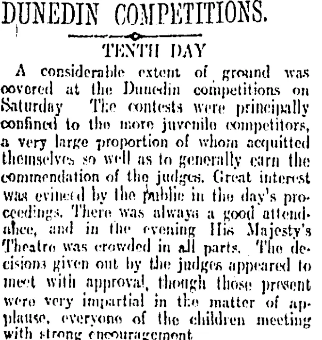 DUNEDIN COMPETITIONS. (Otago Daily Times 7-10-1912)