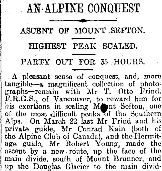AN ALPINE CONQUEST (Otago Daily Times 6-4-1914)