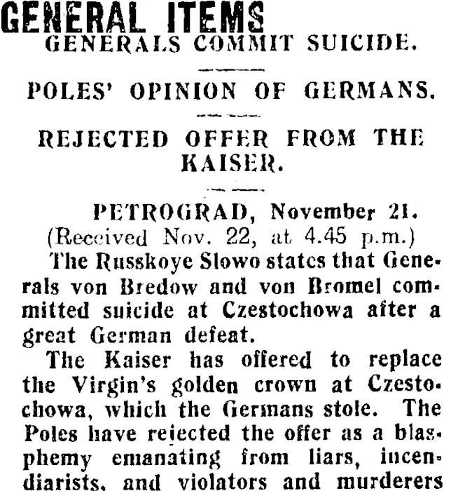 GENERAL ITEMS (Otago Daily Times 23-11-1914)