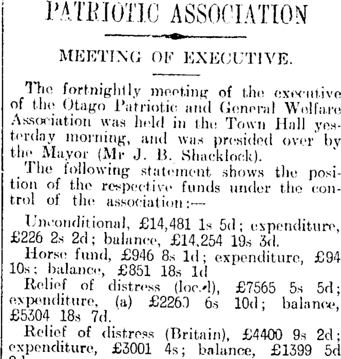 PATRIOTIC ASSOCIATION (Otago Daily Times 15-12-1914)