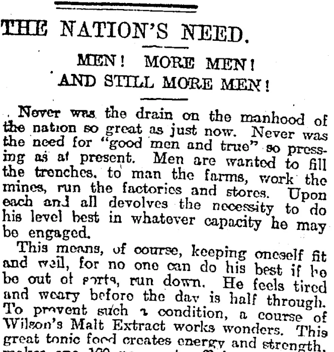 THE NATION'S NEED. (Otago Daily Times 7-7-1917)