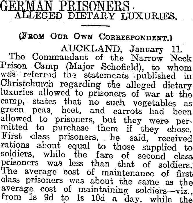 GERMAN PRISONERS. (Otago Daily Times 13-1-1919)