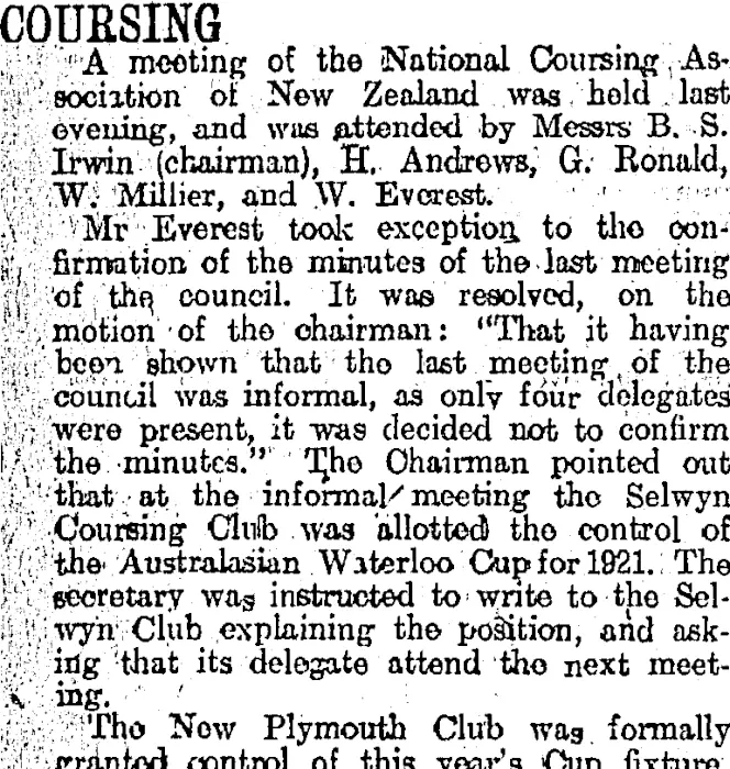 COURSING (Otago Daily Times 11-3-1920)