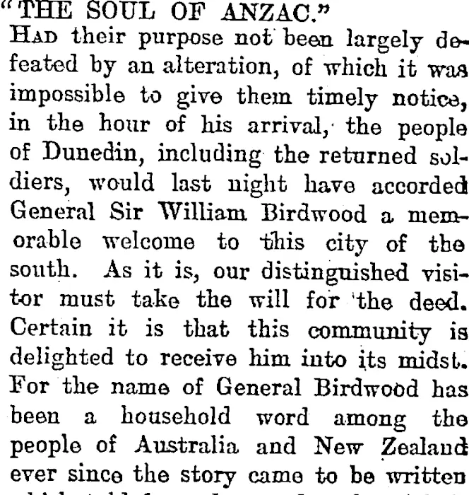 "THE SOUL OF ANZAC." (Otago Daily Times 12-6-1920)